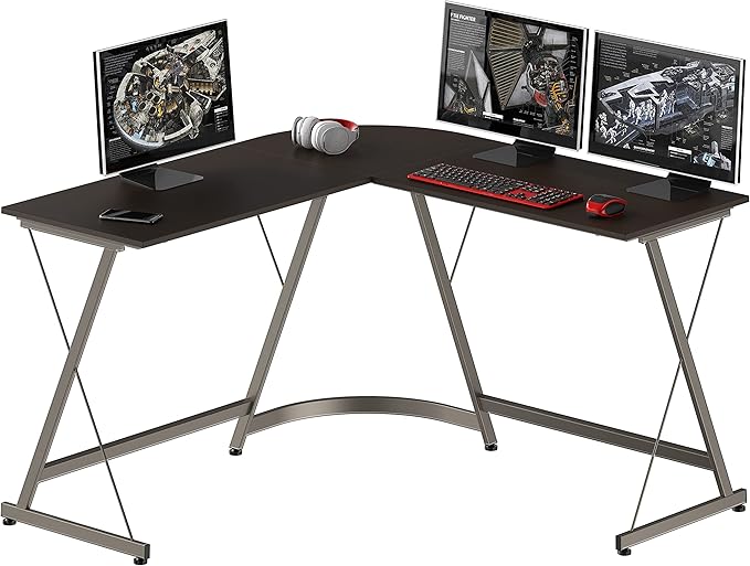 SHW L-Shaped Computer Gaming Desk, Espresso - LeafyLoom