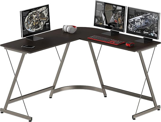 SHW L-Shaped Computer Gaming Desk, Espresso - LeafyLoom