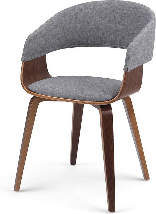 SIMPLIHOME Lowell 17 Inch Mid Century Modern Bentwood Dining Chair in Light Grey Linen Look Fabric, For the Dining Room - LeafyLoom