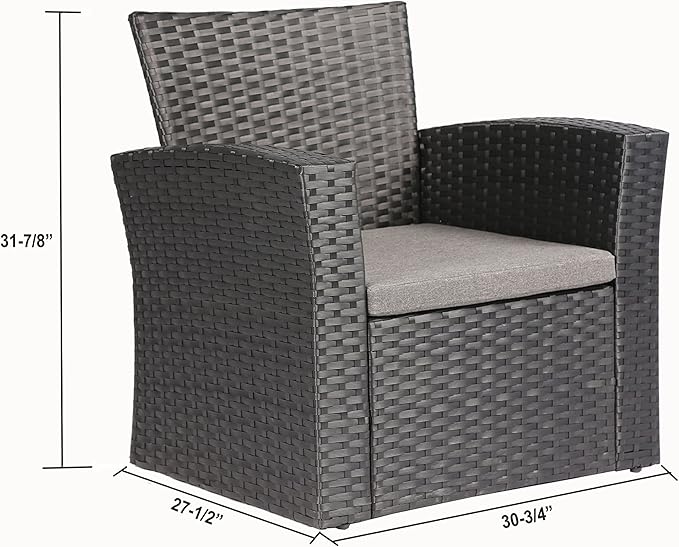 4 Pieces Outdoor Furniture Complete Patio Cushion Wicker P.E Rattan Garden Set, Full, Black - LeafyLoom