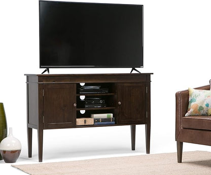 SIMPLIHOME Carlton SOLID WOOD 54 Inch Wide Transitional TV Media Stand in Dark Tobacco Brown for TVs up to 60 Inches, For the Living Room and Entertainment Center - LeafyLoom