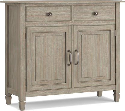 SIMPLIHOME Connaught SOLID WOOD 40 Inch Wide Traditional Entryway Storage Cabinet in Distressed Grey, For the Living Room, Entryway and Family Room - LeafyLoom