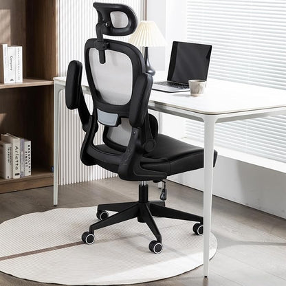 Home Office Chair High Back Computer Desk Chair Ergonomic Task Chair Executive Chair with Lumbar Support Recliner Chair with Adjustable Headrest,Flip-up Armrests (Gray with Nylon Base) - LeafyLoom