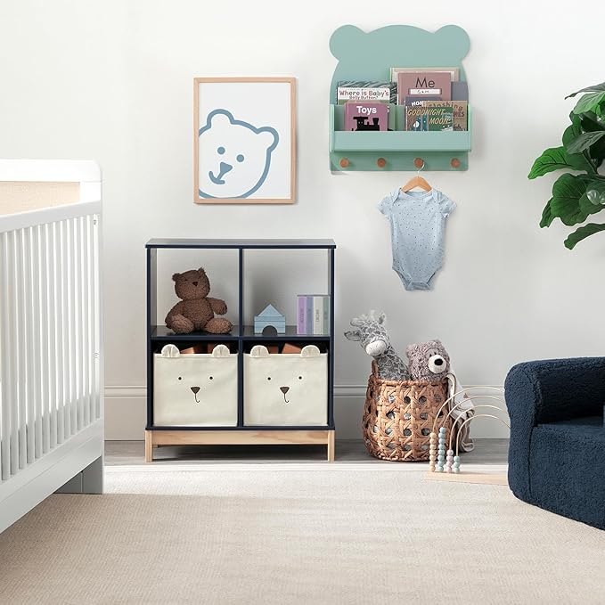 Delta Children babyGap Tate 4-in-1 Convertible Crib + Brannan Bear Bookcase with Bins + Brannan Bear Wall Shelf with 4 Hooks, Navy/Natural (Bundle) - LeafyLoom