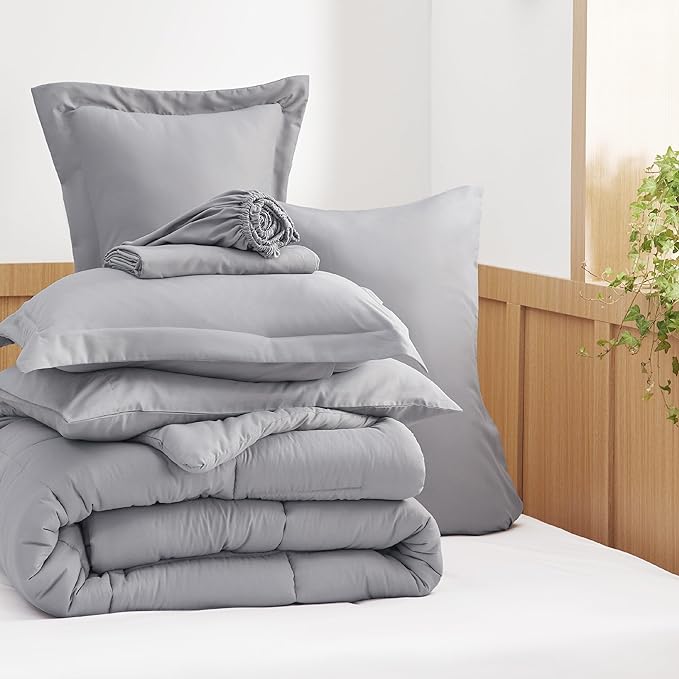 Bedsure Twin XL Comforter Set with Sheets - 5 Pieces Twin XL Grey Bedding Sets for College, Twin Extra Long Size Bed in a Bag with Comforter, Sheets, Pillowcase & Sham - LeafyLoom