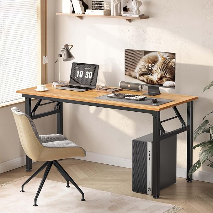 Computer Desk, 61.9 inches Folding Table Home Office Desk for Home Office, Gaming Desk, No Install Needed, Multifunctional Laptop Table - LeafyLoom