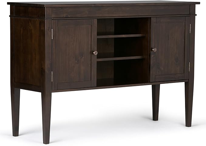 SIMPLIHOME Carlton SOLID WOOD 54 Inch Wide Transitional TV Media Stand in Dark Tobacco Brown for TVs up to 60 Inches, For the Living Room and Entertainment Center - LeafyLoom