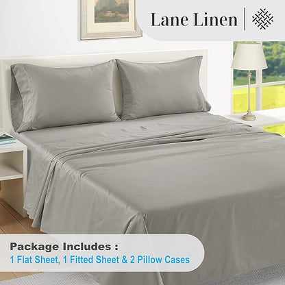 LANE LINEN 100% Egyptian Cotton Bed Sheets - 1000 Thread Count 4-Piece Silver Calking Sheets Set, Cotton Bedding Sheets, Sateen Weave, Luxury Hotel Sheets, 16" Deep Pocket (Fits Upto 17" Mattress) - LeafyLoom