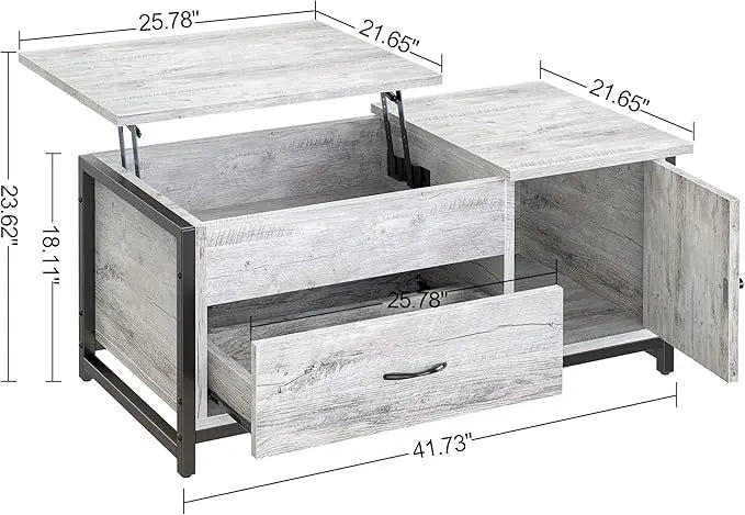 FABATO 41.7" Lift Top Coffee Table with Storage Drawer& Hidden Compartment Barn Door Cabinet Center Console Table for Living Room Farmhouse Industrial Wood (Gray) - LeafyLoom