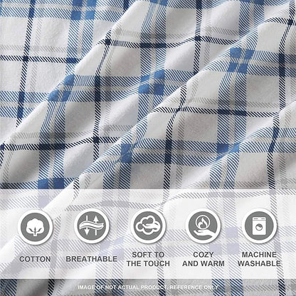 Comfort Spaces Cotton Flannel Breathable Warm Deep Pocket Sheets with Pillow Case Bedding, Cal King, Blue Plaid 4 Piece - LeafyLoom