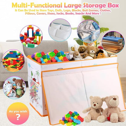 Large Toy Box Chest, Collapsible Sturdy Toy Storage Organizer for Kids, Boys, Girls, 25"x13"x16" Toy Chest Storage Bins with Lids Toy Bins Baskets Boxes for Living Room, Playroom, Nursery, White - LeafyLoom