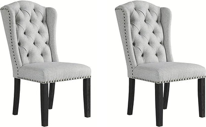 Signature Design by Ashley Jeanette Traditional Tufted Upholstered Wingback Dining Chair, 2 Count, Light Gray - LeafyLoom