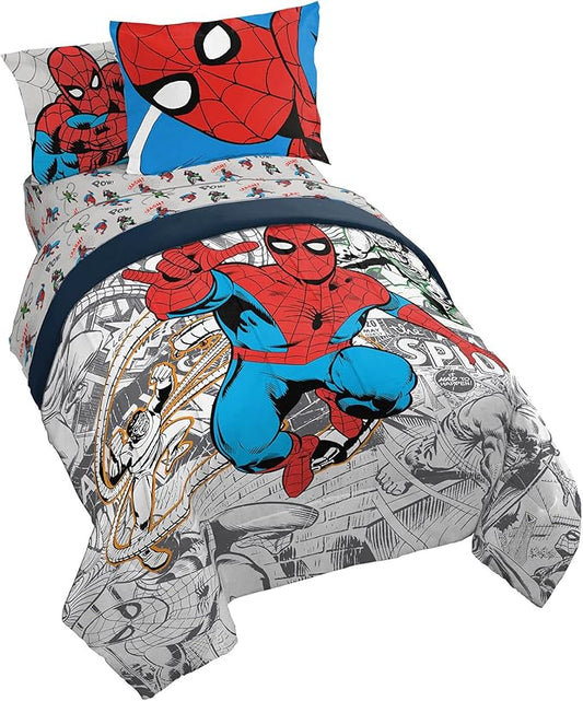 Marvel Spiderman Spidey VS 5 Piece Twin Size Bed Set - includes Comforter & Sheet Set Bedding - Super Soft Fade Resistant Microfiber (Official Product) - LeafyLoom