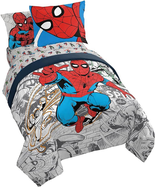 Marvel Spiderman Spidey VS 7 Piece Full Size Bed Set - includes Comforter & Sheet Set Bedding - Super Soft Fade Resistant Microfiber (Official Product) - LeafyLoom