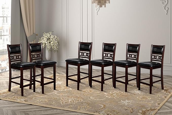 New Classic Furniture Gia Counter Dining Chair (Set of Six), Black PU Upholstered Seat & Back Rest, Ebony - LeafyLoom