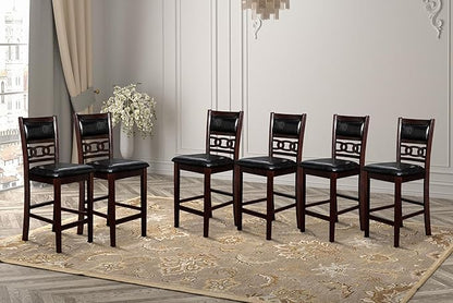 New Classic Furniture Gia Counter Dining Chair (Set of Six), Black PU Upholstered Seat & Back Rest, Ebony - LeafyLoom