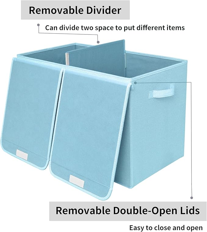 GRANNY SAYS Toy Chest with Lids, Foldable Toy Storage Organizer with Handles, Stuffed Animal Storage for Nursery Room Playroom, Living Room, Large Toy Box for Boys and Girls, Light Blue - LeafyLoom