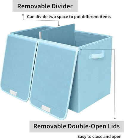 GRANNY SAYS Toy Chest with Lids, Foldable Toy Storage Organizer with Handles, Stuffed Animal Storage for Nursery Room Playroom, Living Room, Large Toy Box for Boys and Girls, Light Blue - LeafyLoom