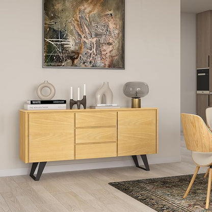 SIMPLIHOME Lowry 60 Inch Wide Rectangle Modern Industrial Sideboard Buffet in OAK WOOD, For the Dining Room and Kitchen - LeafyLoom