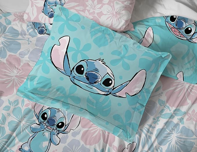 Disney Lilo & Stitch Full Comforter Set - 7 Piece Bedding includes Sheet Set & Pillow Covers - Super Soft Kids Floral Bedding - LeafyLoom