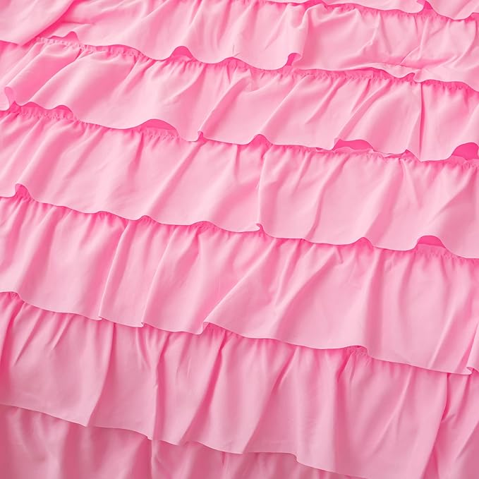 Teen Girls Pink Princess Dress Comforter Set Queen Size, 5 Pcs Bed in a Bag Girls Queen, Girls Pink Ruffled Bedding Set, Teen Bedding Sets for Girls Kids with Sheets - LeafyLoom