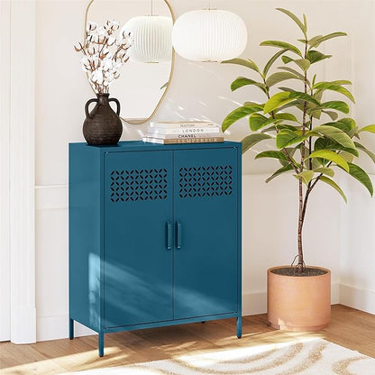 Mr. Kate Annie Short Metal 2 Door Cabinet, Deep Blue Ocean - LeafyLoom