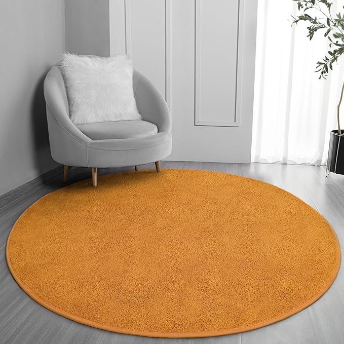 Round Area Rugs for Bedroom Living Room, 4x4 Orange Super Soft Comfy Thickened Memory-Foam Indoor Circle Carpets, Modern Aesthetic Minimalist Carpet for Boys Girls Adults Nursery Home Décor - LeafyLoom