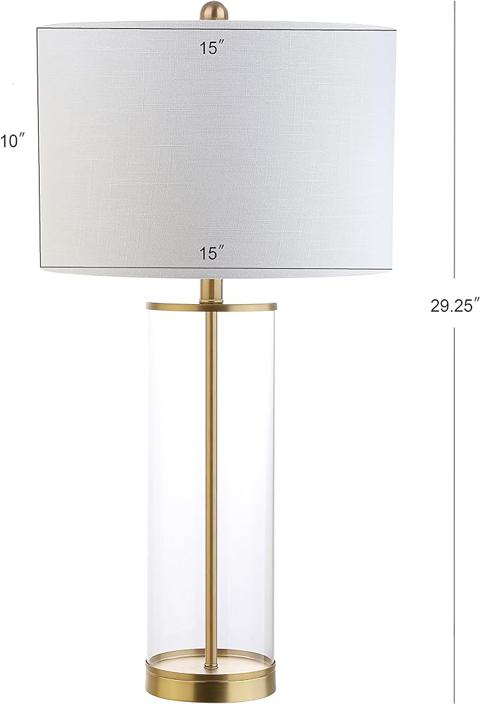 JONATHAN Y JYL2005A Collins 29" Glass LED Table Lamp Modern Contemporary Glam Bedside Desk Nightstand Lamp for Bedroom Living Room Office College Bookcase LED Bulb Included, Clear/Brass Gold - LeafyLoom