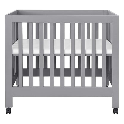 Babyletto Origami Mini Portable Folding Crib with Wheels in Grey, 2 Adjustable Mattress Positions, Greenguard Gold Certified - LeafyLoom