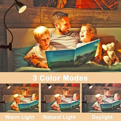 BOHON Desk Lamp 3 Color Modes 10 Brightness Dimmer Reading Light 10W 38 LED Clamp Lamp with Auto Off Timer 360° Flexible Gooseneck Clip on Light for Bed Bedside, AC Adapter Include - LeafyLoom