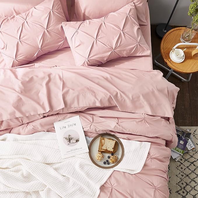 Bedsure California King Comforter Set - Cal King Bed Set 7 Pieces, Pinch Pleat Pink Cali King Bedding Set with Comforter, Sheets, Pillowcases & Shams - LeafyLoom