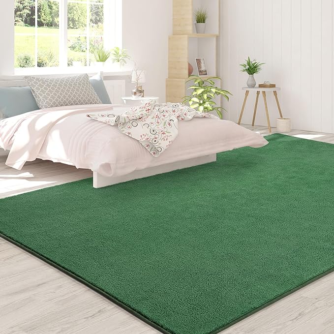 Area Rugs for Bedroom Living Room, 4x6 Green Super Soft Comfy Thickened Memory-Foam Indoor Carpets, Modern Aesthetic Minimalist Carpet for Boys Girls Adults Apartment Nursery Home Décor - LeafyLoom