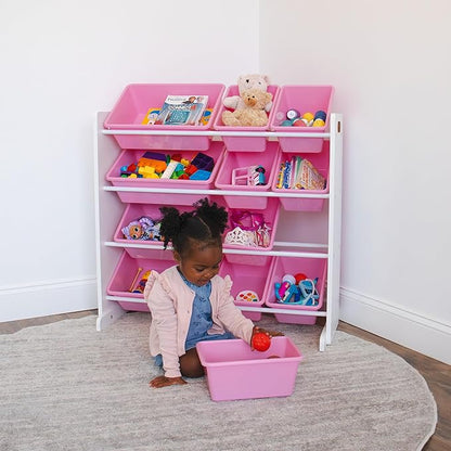 Humble Crew, White/Pink 12 Bin Toy Storage Organizer - LeafyLoom