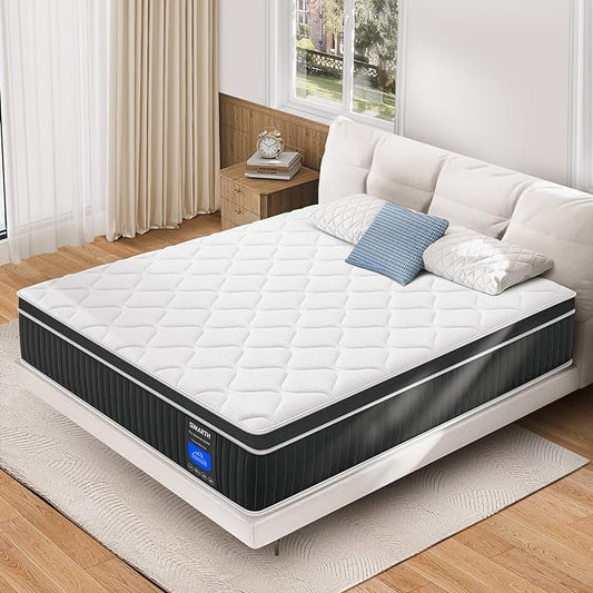 Queen Mattress 12 Inch, Queen Size Hybrid Mattresses in a Box, Memory Foam Queen Mattress Made of Individually Pocketed Springs for Support and Pressure Relief, Medium Firm - LeafyLoom