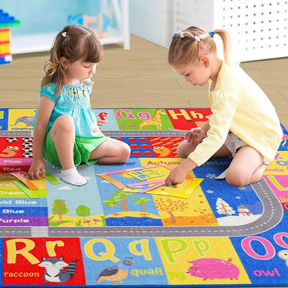 Kids Rugs For Playroom, ABC Alphabet Numbers Classroom Rug, 3x5 Feet Educational Learning and Fun Playroom Rug, Non Slip Nursery Rug, Kids Play Mat for Kids Room, Toddler Classroom and Bedroom - LeafyLoom