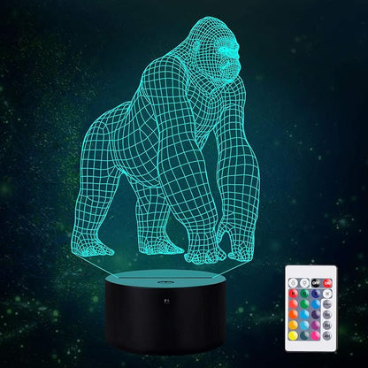 Elstey 3D Gorilla Lamp Mood Lamp 16 Color Nursery Night Lights Illusion Acrylic LED Table Bedside Lamp, Children Bedroom Desk Decor, Birthday Christmas Gift Cute Toy for Kids Adult - LeafyLoom