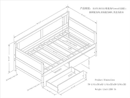 Twin Daybed with 2 Storage Drawers,Pinewood Twin Size Daybed Frame with Solid Guardrail,Dual-Use Sofa Daybed for Boys/Girls/Teens Bedroom, Easy to Assemble, No Box Spring Needed,White - LeafyLoom