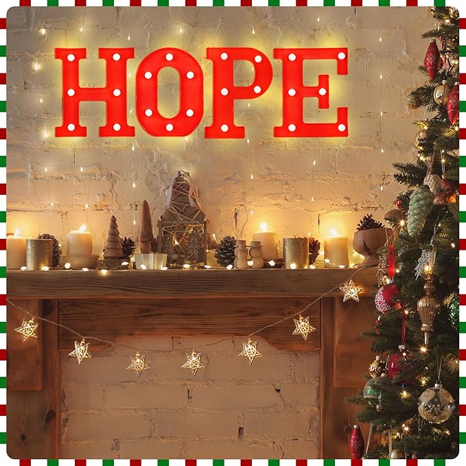 VIHOSE Christmas LED Letter Lights Sign Table Decoration Christmas Light up Letters Battery Powered Letter for Home Bar Christmas Party Bedroom Tabletop Decoration Gift (Hope) VIHOSE