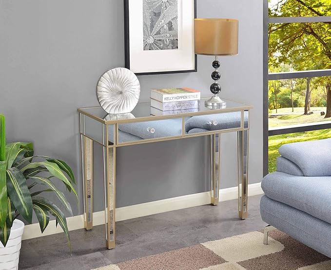 Convenience Concepts Gold Coast Desk, Champagne/Mirror - LeafyLoom