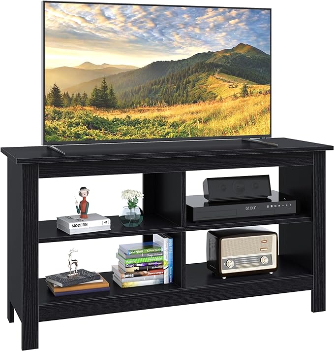 Panana Black TV Stand for 50 inch TV, Storage Shelves, Entertainment Center, Media Console, Living Room, Bedroom - LeafyLoom