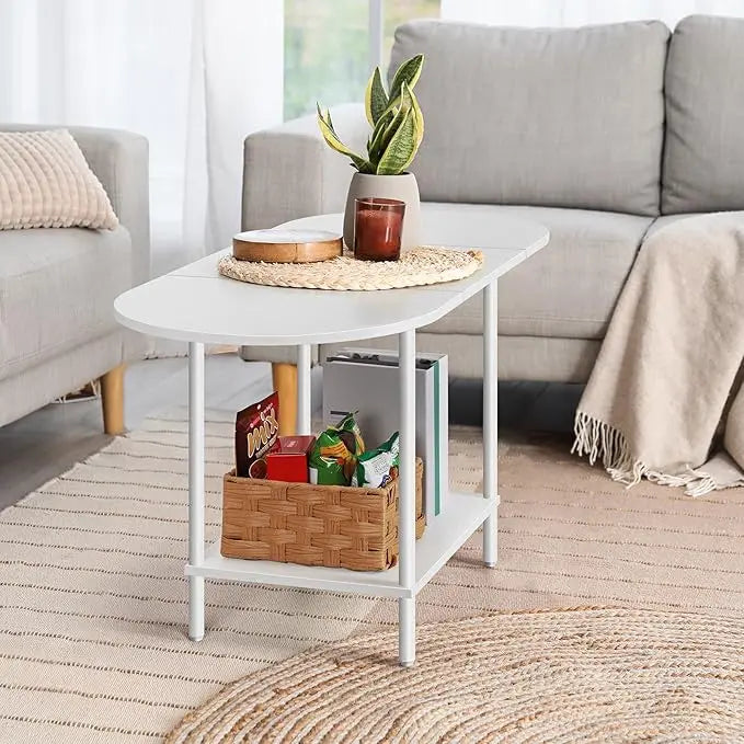 Small Oval Coffee Tables Modern Low Coffee Table for Small Space Mid Century Center Side Table with Open Shelving for Storage, Display, and Furniture Living Room & Home Office - LeafyLoom