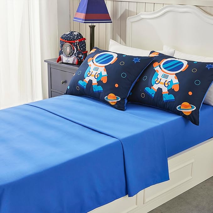 Space Navy Twin XL Comforter Sets for Boys Girls Kids Teen 5 Pieces Bed in a Bag Galaxy Astronaut Comforter with Sheet Sets Dorm Bedding Set - LeafyLoom