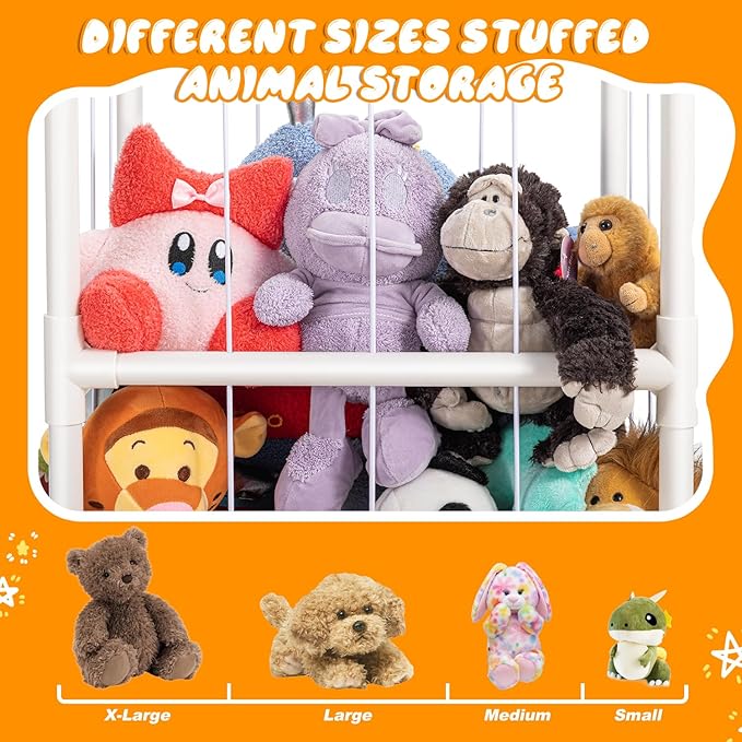 Stuffed Animal Zoo Storage, Extra Large Stuffed Animal Holder with Dust Cloth and Universal Wheels, Toy Storage Organizer, Plush Storage Organizer Shelf for Birthday Gift, Nursery Play Room Bedroom - LeafyLoom