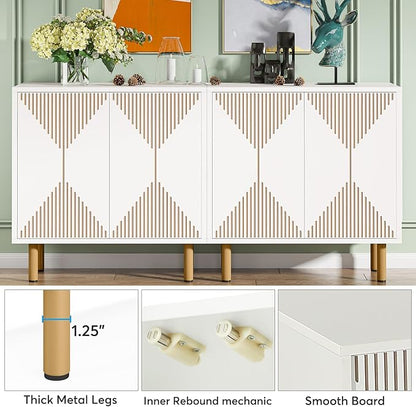 White Sideboard Buffet Cabinet, Modern Storage Cabinet with 4 Doors, Cupboard Console Table for Dining Room Living Room - LeafyLoom