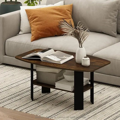 Furinno Simple Design Coffee Table, Amber Pine/Black - LeafyLoom