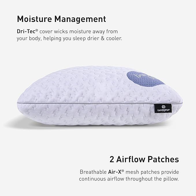 Bedgear Balance Performance Pillow - Size 0.0 - Moisture Wicking Bed Pillow for All Sleep Positions - Medium Firmness Bed Pillow - Hypoallergenic, Washable Removable Cover - 20" W x 26" L x 4.75" H - LeafyLoom