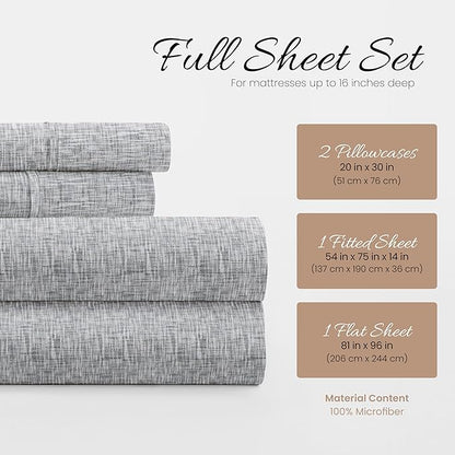 Linen Market 4 Piece Full Bedding Sheet Set (Light Gray Chambray) - Sleep Better Than Ever with These Ultra-Soft & Cooling Bed Sheets for Your Full Size Bed - Deep Pocket Fits 16" Mattress - LeafyLoom