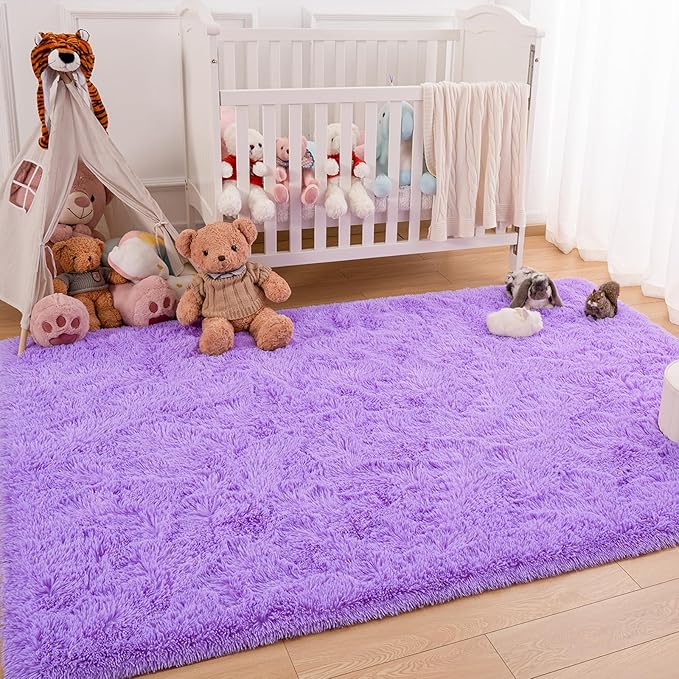 Softlife Ultra Soft Fluffy Area Rugs for Bedroom, Girls and Boys Room Kids Room Nursery Rug, 3 x 5 Feet Shaggy Fur Indoor Plush Modern Floor Carpet for Living Room Christmas Decor, Purple - LeafyLoom