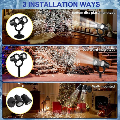 Snowflake Projection Light, Christmas Outdoor Double Headed Snowflake Projection Light, LED Snowfall Spotlight IP65 Waterproof Rating, Suitable for Christmas Garden Decoration (HT-TY-13) MVRPDXC