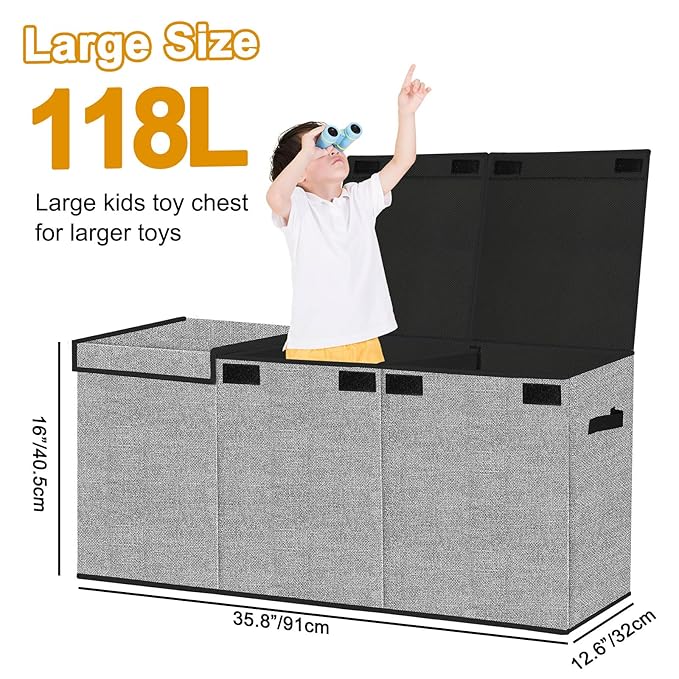 Extra Large Toy Box Chest with Lid, Collapsible Kids Toy Chest Boxes Organizers and Storage for Nursery,Playroom,Office 35.8"x12.6"x16"(Black) - LeafyLoom